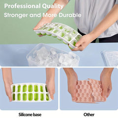 4 Pack Ice Cube Tray with Lid and Bin - Silicone & Plastic Ice Cube Trays