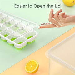 4 Pack Ice Cube Tray with Lid and Bin - Silicone & Plastic Ice Cube Trays