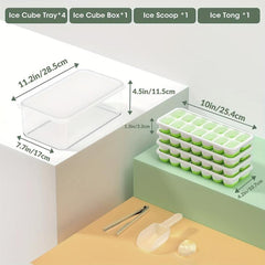 4 Pack Ice Cube Tray with Lid and Bin - Silicone & Plastic Ice Cube Trays