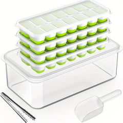 4 Pack Ice Cube Tray with Lid and Bin - Silicone & Plastic Ice Cube Trays