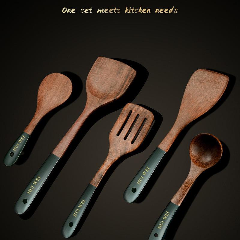 5pcs Wooden Utensil Set Safety Cooking Non Stick Kitchen Tools