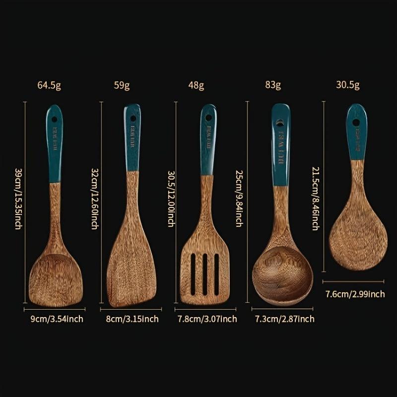 5pcs Wooden Utensil Set Safety Cooking Non Stick Kitchen Tools