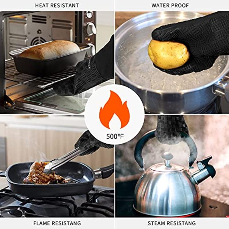 7-Pack Extra Long Oven Mitts and Pot Holders Set Heat Resistant Silicone Gloves