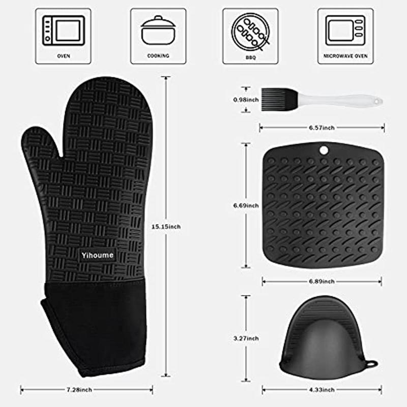 7-Pack Extra Long Oven Mitts and Pot Holders Set Heat Resistant Silicone Gloves