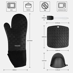 7-Pack Extra Long Oven Mitts and Pot Holders Set Heat Resistant Silicone Gloves