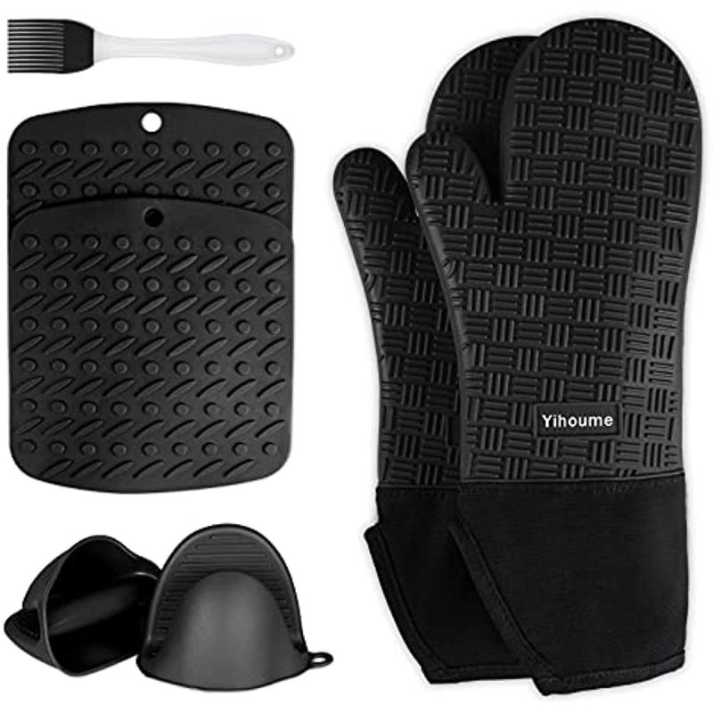 7-Pack Extra Long Oven Mitts and Pot Holders Set Heat Resistant Silicone Gloves