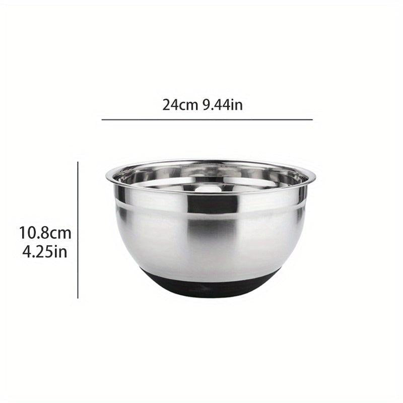 Non Slip Stainless Steel Egg Beater Basin Silicone Handle Baking Mixing Kneading