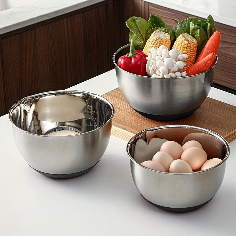 Non Slip Stainless Steel Egg Beater Basin Silicone Handle Baking Mixing Kneading