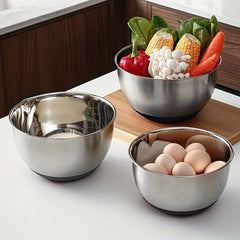 Non Slip Stainless Steel Egg Beater Basin Silicone Handle Baking Mixing Kneading
