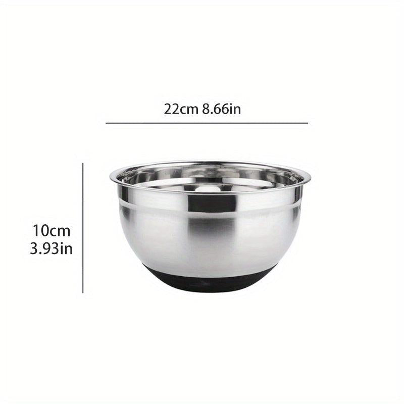 Non Slip Stainless Steel Egg Beater Basin Silicone Handle Baking Mixing Kneading