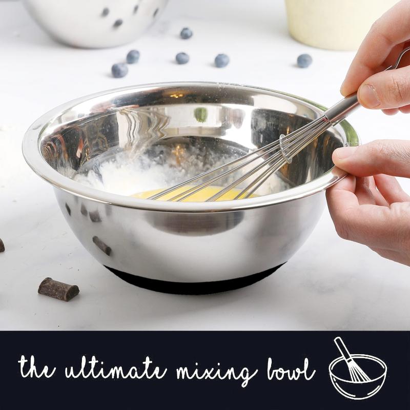 Non Slip Stainless Steel Egg Beater Basin Silicone Handle Baking Mixing Kneading