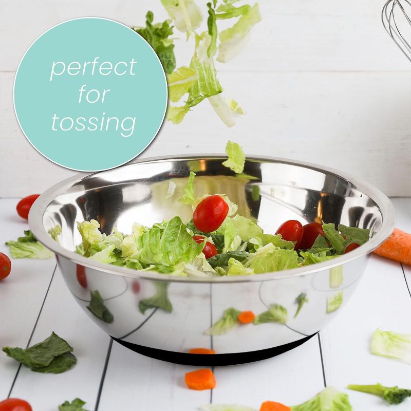 Non Slip Stainless Steel Egg Beater Basin Silicone Handle Baking Mixing Kneading