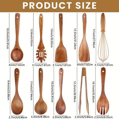 10pcs Non Stick Wooden Utensil Set Cooking Turner Spatula Spoon Whisk