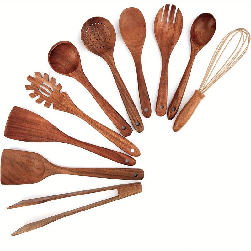 10pcs Non Stick Wooden Utensil Set Cooking Turner Spatula Spoon Whisk