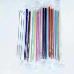 32 Pack Reusable Drinking Straws with Cleaning Brush, Colorful Solid Plastic