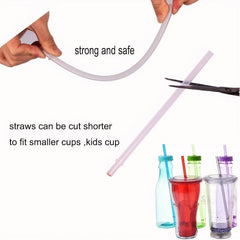 32 Pack Reusable Drinking Straws with Cleaning Brush, Colorful Solid Plastic