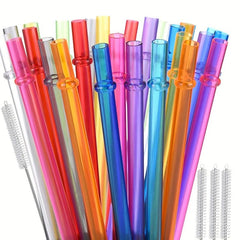 32 Pack Reusable Drinking Straws with Cleaning Brush, Colorful Solid Plastic