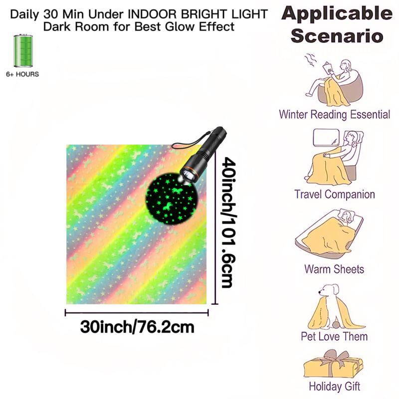 Soft & Cozy Glow in the Dark Unicorn Blanket for Kids - All Seasons