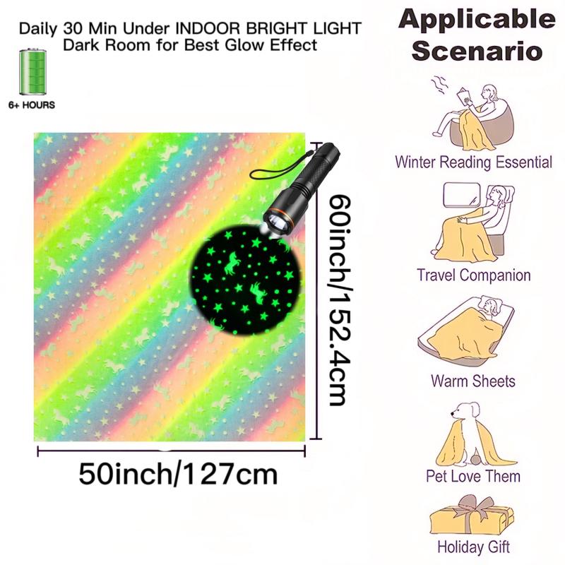 Soft & Cozy Glow in the Dark Unicorn Blanket for Kids - All Seasons