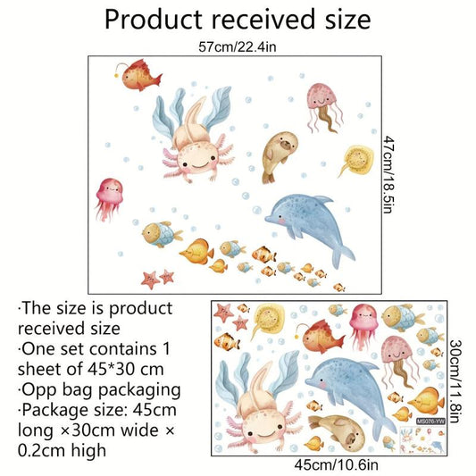 Underwater Animal Pattern Wall Sticker Kids Cartoon Waterproof Decal