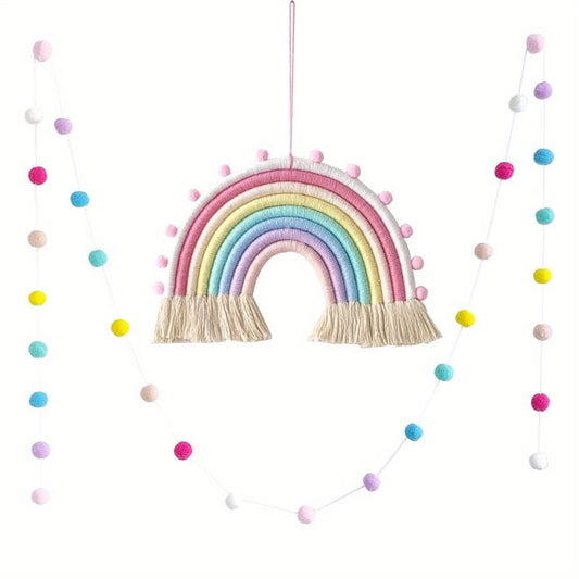 Colorful Hand-woven Rainbow Decorations String Macaron Wall Hangings