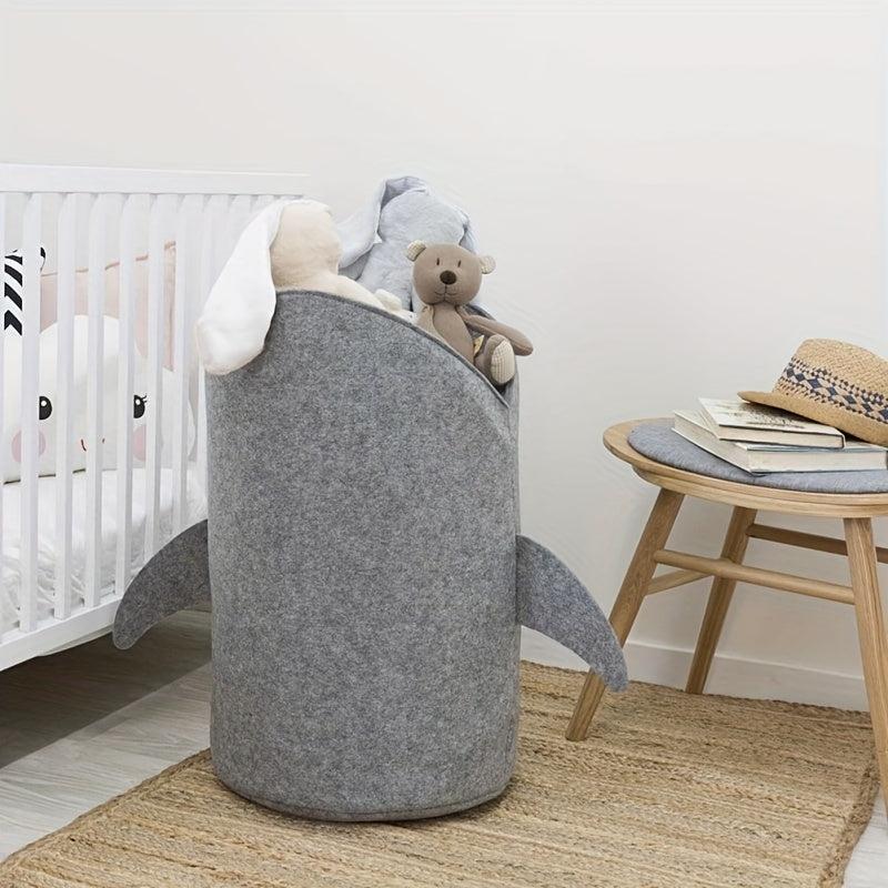 Shark Themed Toy Storage Bucket - Felt Laundry Basket 21.65in x 13.39in