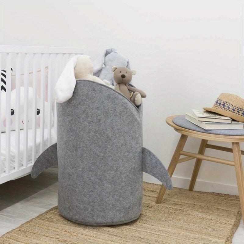 Shark Themed Toy Storage Bucket - Felt Laundry Basket 21.65in x 13.39in