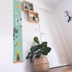 Dinosaur Kids Growth Chart Wood Frame Fabric Canvas Height Measurement Ruler