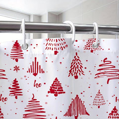 Merry Christmas Shower Curtain Christmas Pine Red Winter Snow Shower w/ 12 Hooks