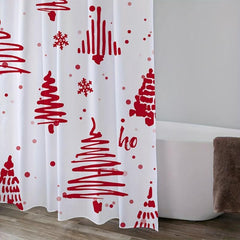 Merry Christmas Shower Curtain Christmas Pine Red Winter Snow Shower w/ 12 Hooks