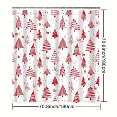 Merry Christmas Shower Curtain Christmas Pine Red Winter Snow Shower w/ 12 Hooks