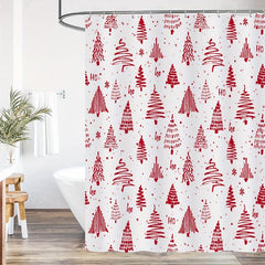 Merry Christmas Shower Curtain Christmas Pine Red Winter Snow Shower w/ 12 Hooks