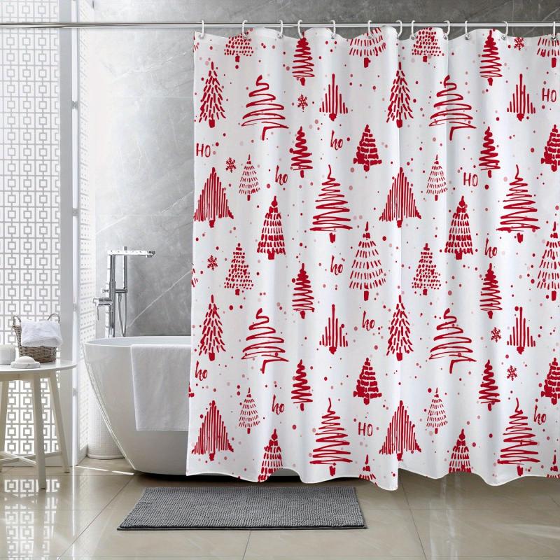 Merry Christmas Shower Curtain Christmas Pine Red Winter Snow Shower w/ 12 Hooks