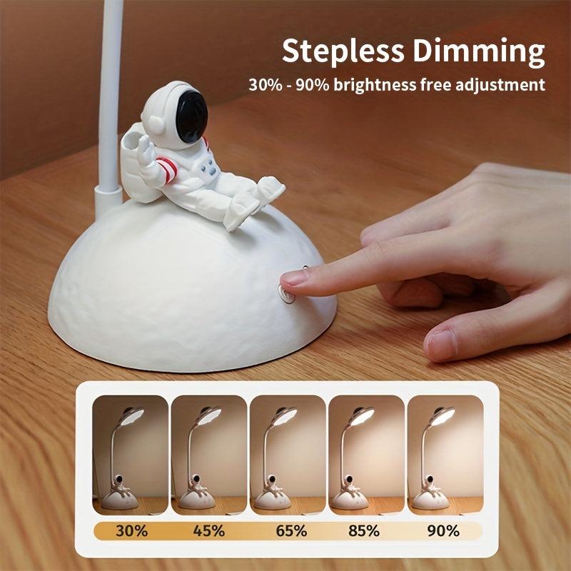 Astronaut Kids Desk Lamp LED Projector Night Light USB Charging Pen Holder
