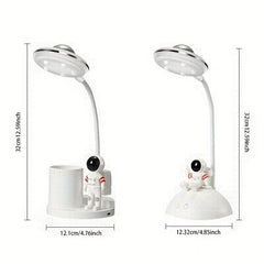 Astronaut Kids Desk Lamp LED Projector Night Light USB Charging Pen Holder