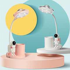 Astronaut Kids Desk Lamp LED Projector Night Light USB Charging Pen Holder