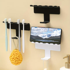 2pcs Wall Mount Phone Holder Toothbrush Hanging Shelf Bathroom Accessories