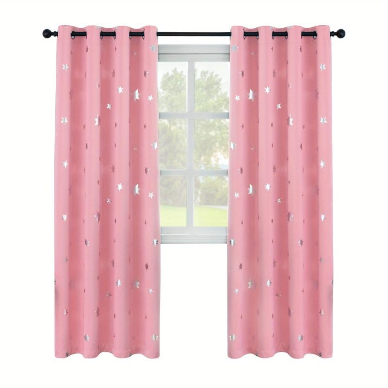 2pcs Blackout Pink Curtains Stars Foil Print Room Darkening Drapes