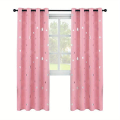 2pcs Blackout Pink Curtains Stars Foil Print Room Darkening Drapes