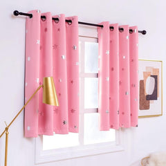 2pcs Blackout Pink Curtains Stars Foil Print Room Darkening Drapes