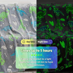 Luminous Dinosaur Blanket for Boys Girls Soft Fleece Kids Christmas Birthday Gif