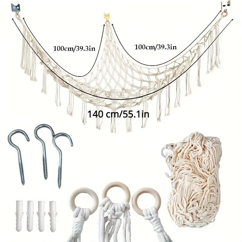 Stuffed Toy Net And Hammock Bohemian Wall Corner Hammock Organizer