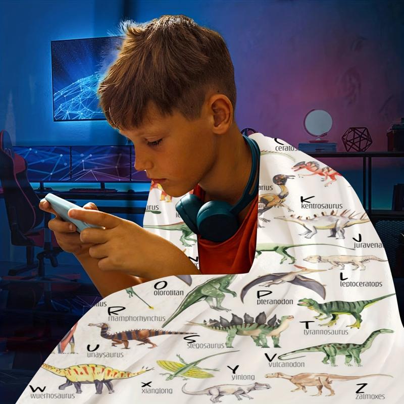 Dinosaur Print Flannel Fleece Throw Blanket Soft Cozy for Sofa Office Bed