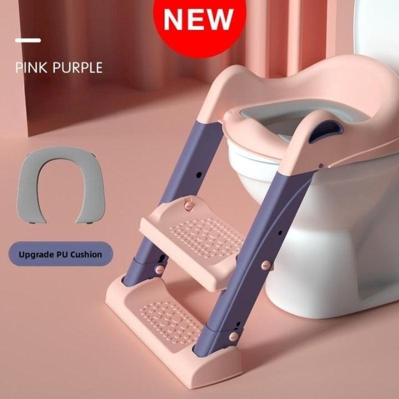 Foldable Kids Potty Training Toilet Seat with Step Stool & Cushion