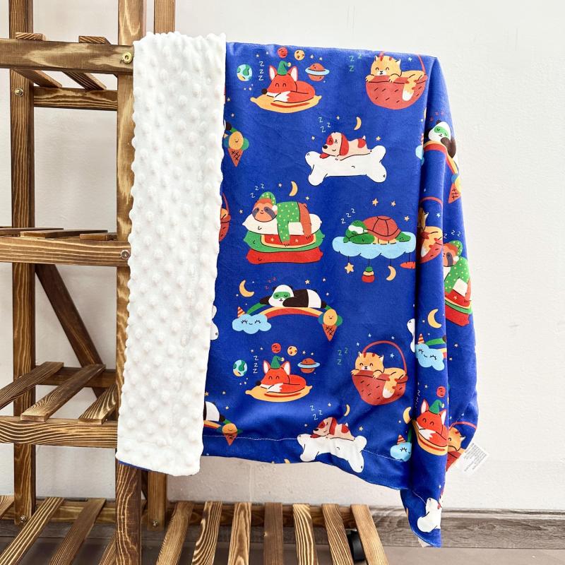 Double Layer Soft Velvet Baby Blanket with Polka Dot Backing