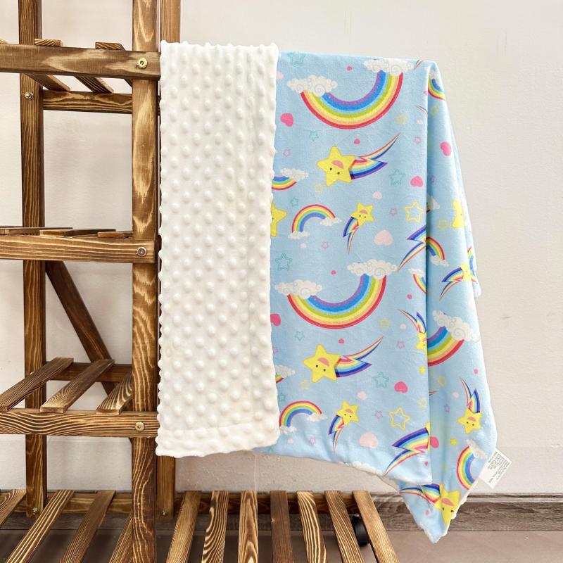 Double Layer Soft Velvet Baby Blanket with Polka Dot Backing