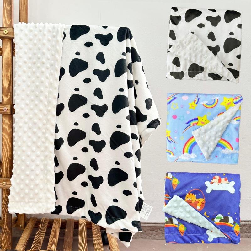 Double Layer Soft Velvet Baby Blanket with Polka Dot Backing