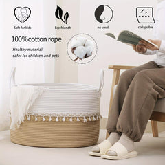 Large Cotton Rope Laundry Basket with Handles