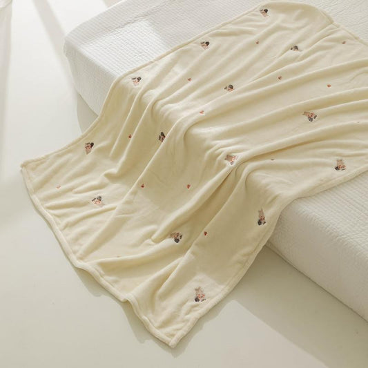 Bear Embroidered Baby Fleece Blanket Throw Quilt