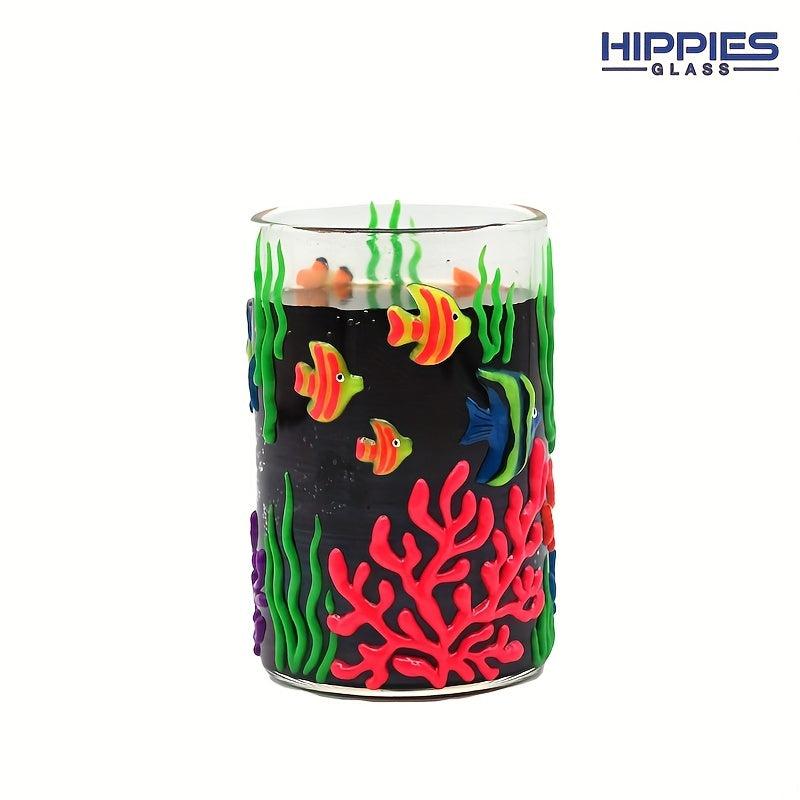 3D Cartoon Glass Cup Hand Painted Deep Sea Theme Luminous Drinking Cup